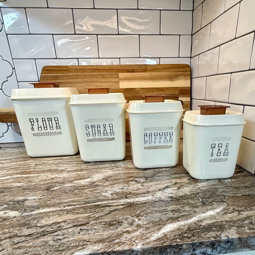 ☕ 1940s Lusterware Canister Set • Flour • Sugar • Coffee • Tea (Set of 4) 🍵